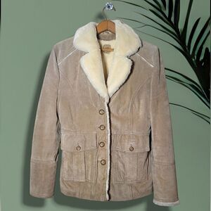 Wilson's Leather Tan Suede Leather & Faux Fur Lined Coat